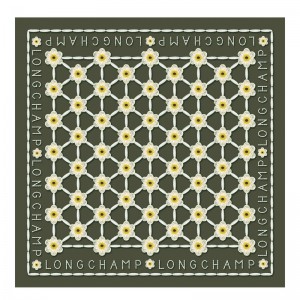 Longchamp Daisies Silk Scarf 50 Kaki | BZ6791354